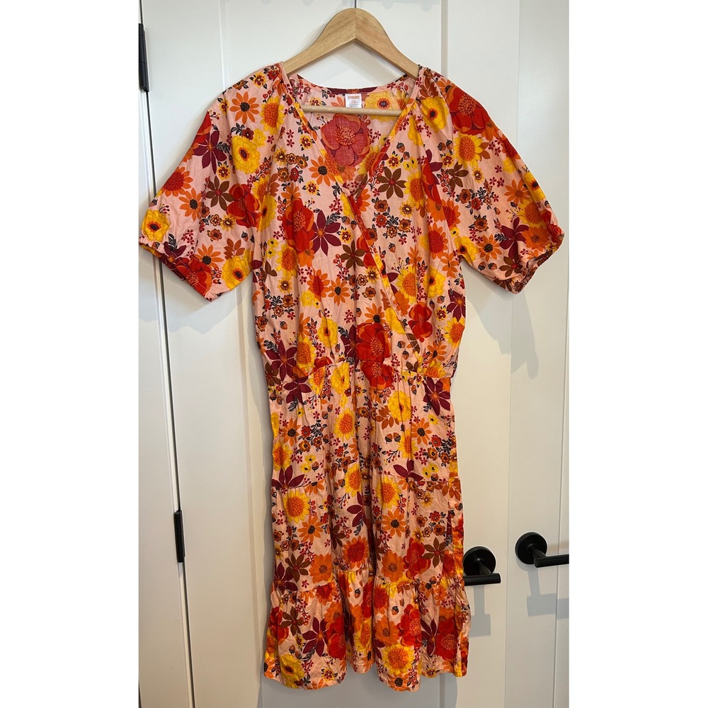 Gymboree Womens Adult Large Floral cottagecore Cotton Boho‎ Dress Pink Orange
